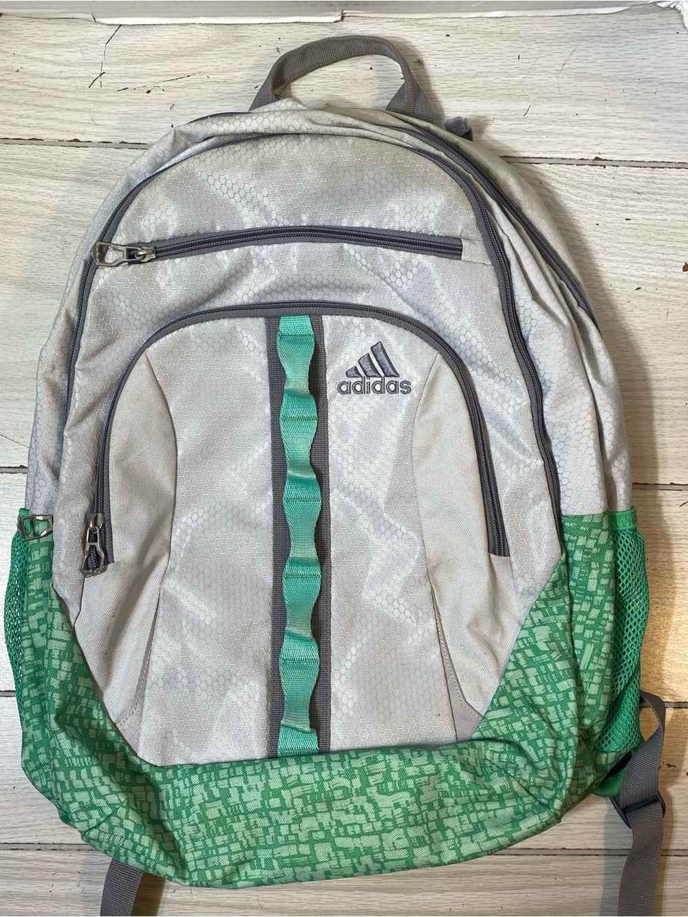 Adidas LoadSpring Gray & Green Geometric Pattern Backpack Rucksack Mesh Pockets - Picture 1 of 11